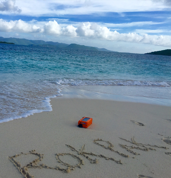 Orange RokPak on beach - Sandy Spit Caribbean
