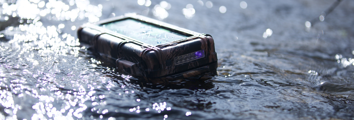 The Pioneer Series Camo in water floating and solar charging